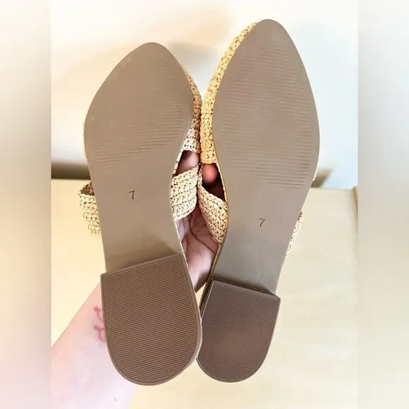 Marea by Liz joy NWOB round toe straw knit slides sandals minimalist neutral