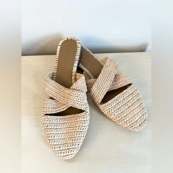Marea by Liz joy NWOB round toe straw knit slides sandals minimalist neutral