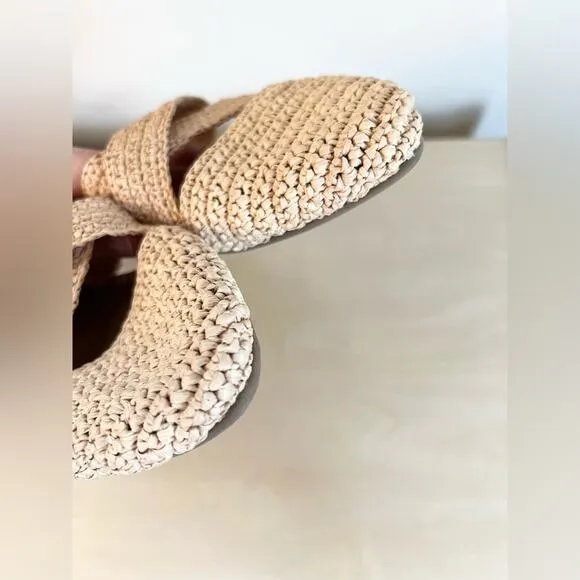 Marea by Liz joy NWOB round toe straw knit slides sandals minimalist neutral