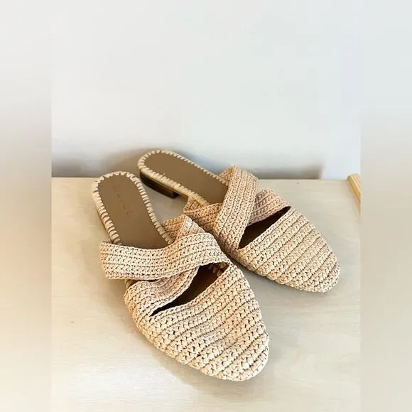 Marea by Liz joy NWOB round toe straw knit slides sandals minimalist neutral