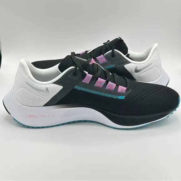Men Nike Pegasus 38 Road Running Shoes Black/White/Blue/Silver CW7356-003 Sz 12