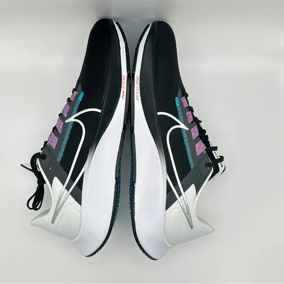 Men Nike Pegasus 38 Road Running Shoes Black/White/Blue/Silver CW7356-003 Sz 12