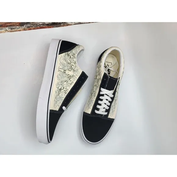 Men Sz 10.5 VANS Old Skool Raven Skull Sneaker Shoes Black Suede Skateboarding