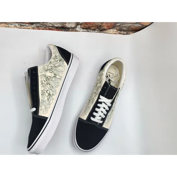 Men Sz 10.5 VANS Old Skool Raven Skull Sneaker Shoes Black Suede Skateboarding