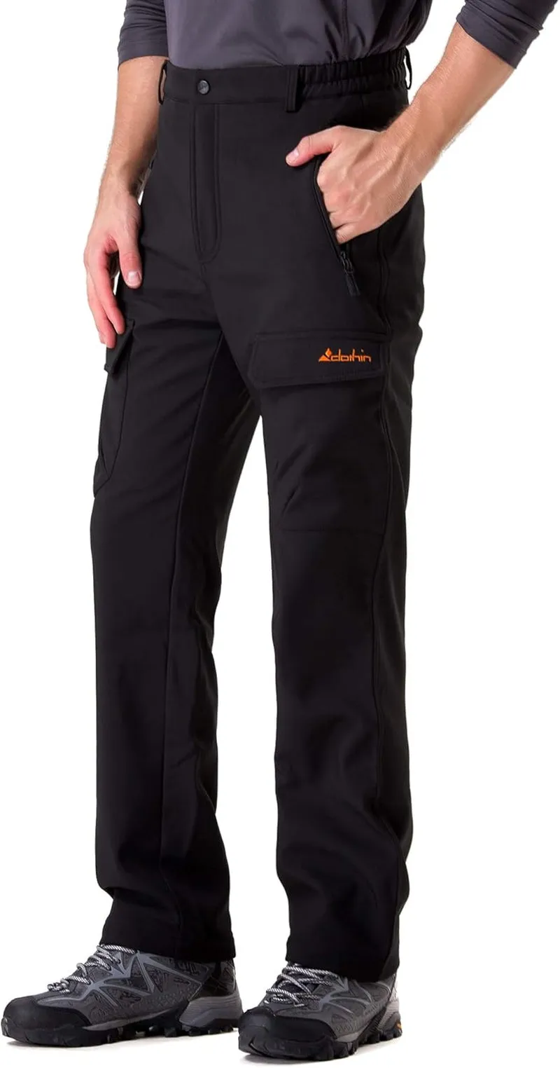 Men'S Insulated Pants Fleece Lined Snow Pants Softshell Water and Wind-Resistant