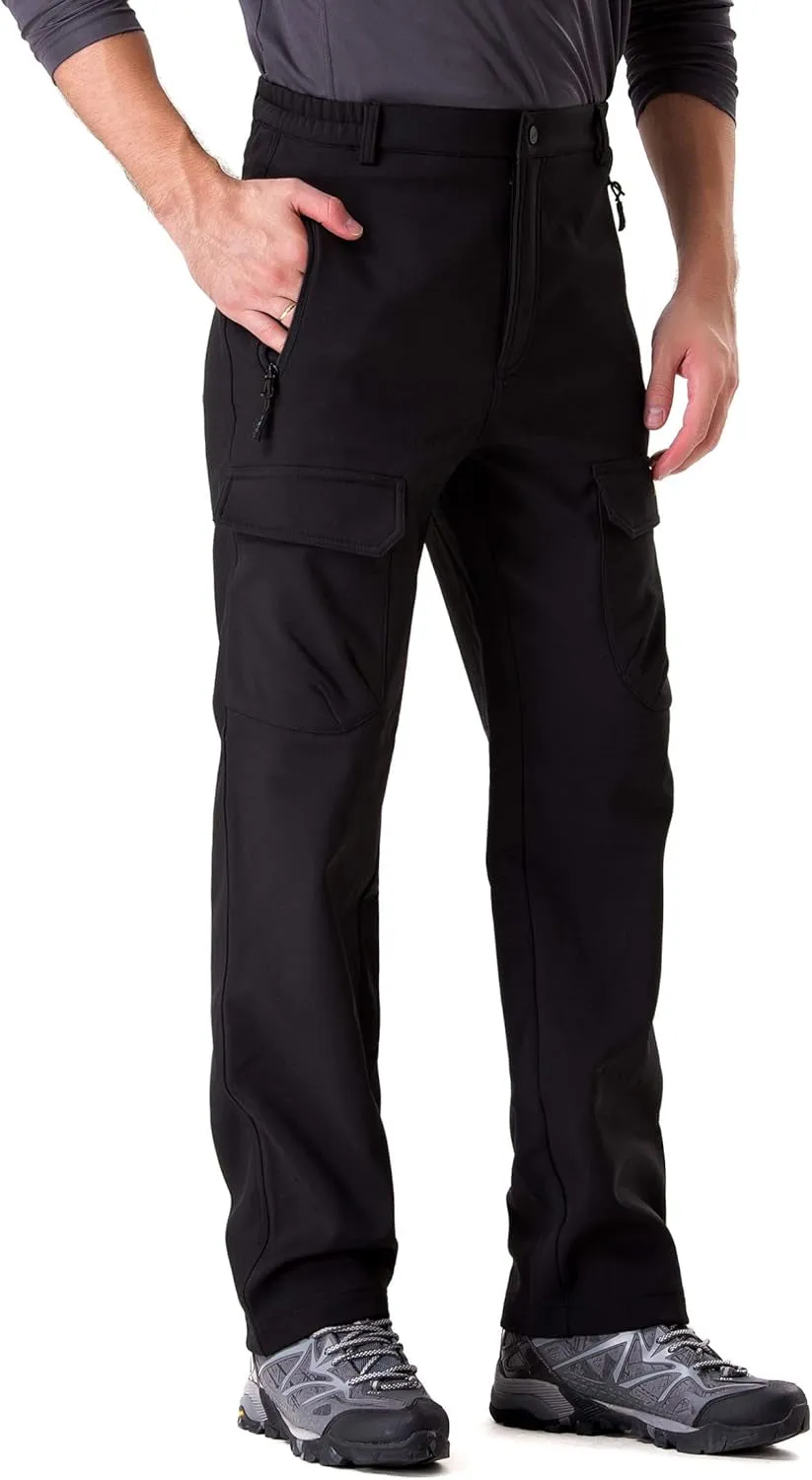 Men'S Insulated Pants Fleece Lined Snow Pants Softshell Water and Wind-Resistant