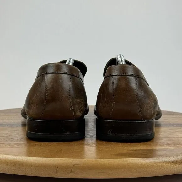 Mens Johnston &amp; Murphy Brown Leather Plain Toe Comfort Loafers Shoes Size 11 M‎