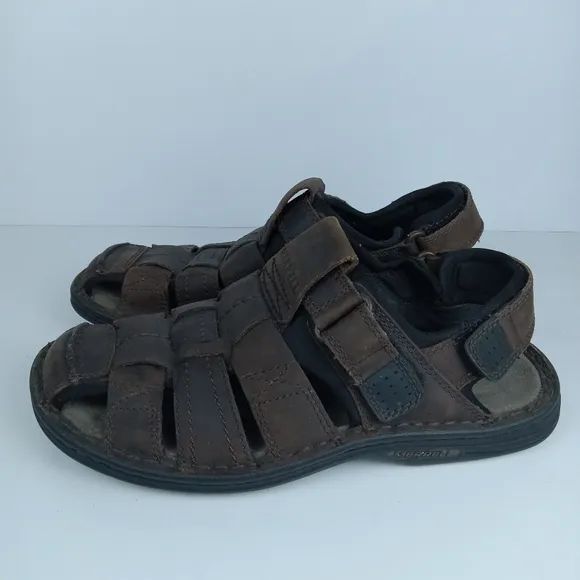 Merrell Sandals Mens 9 Brown Leather Outdoor Hiking Hook &amp; Loop Strap Fisherman