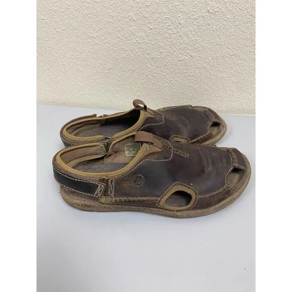 Merrell Vibram Brown Leather Sandals Men 13 Fisherman Classic vacation Outdoor