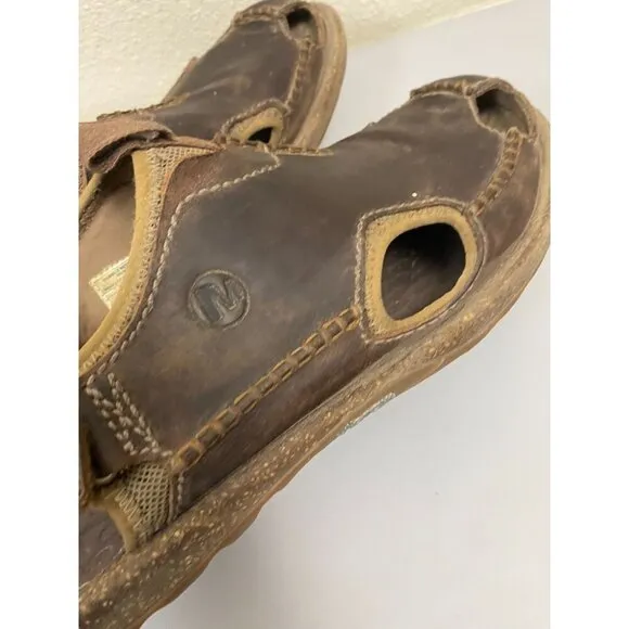Merrell Vibram Brown Leather Sandals Men 13 Fisherman Classic vacation Outdoor