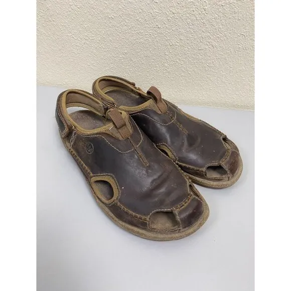 Merrell Vibram Brown Leather Sandals Men 13 Fisherman Classic vacation Outdoor