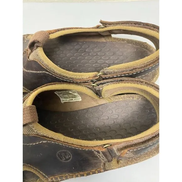 Merrell Vibram Brown Leather Sandals Men 13 Fisherman Classic vacation Outdoor