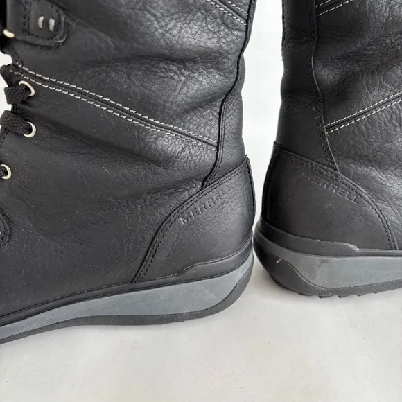 Merrell Women black leather Snowcreek Tall Polar Waterproof Boots size 10.5
