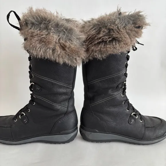 Merrell Women black leather Snowcreek Tall Polar Waterproof Boots size 10.5