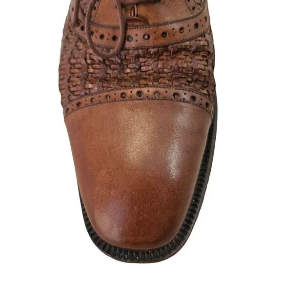 Mezlan Dubai Brown Woven Wingtip Shoes Mens 9M All Leather Oxford Made in Spain