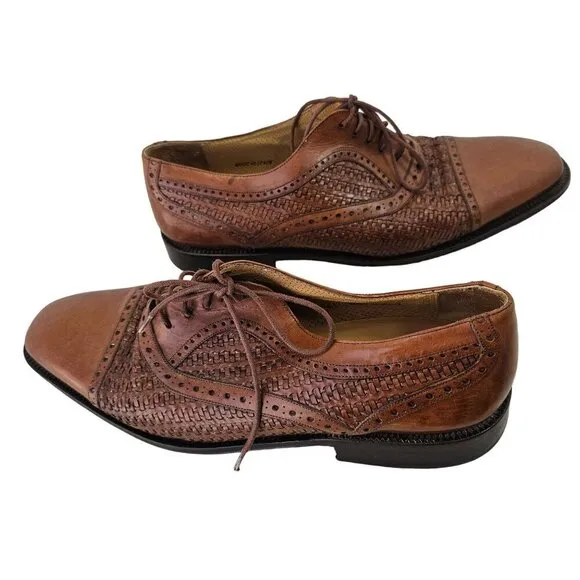 Mezlan Dubai Brown Woven Wingtip Shoes Mens 9M All Leather Oxford Made in Spain