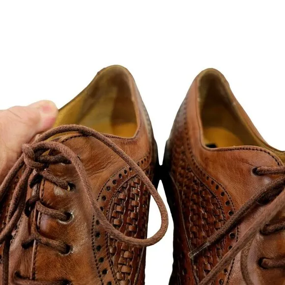 Mezlan Dubai Brown Woven Wingtip Shoes Mens 9M All Leather Oxford Made in Spain