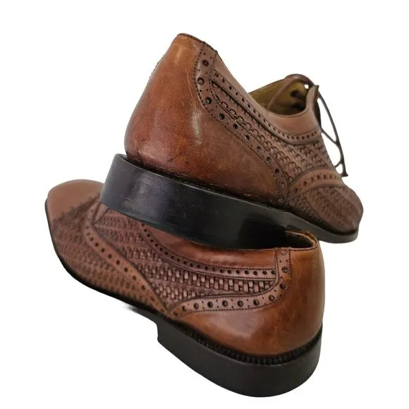 Mezlan Dubai Brown Woven Wingtip Shoes Mens 9M All Leather Oxford Made in Spain