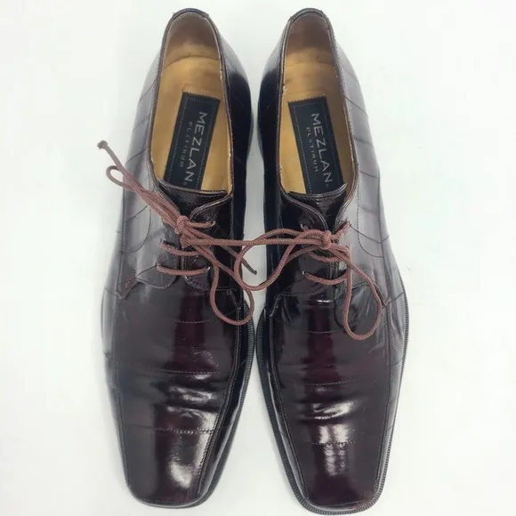 Mezlan Exotic Eel Skin Men's Dinan Oxford‎ Lace Up Shoes Brown Sz 9M