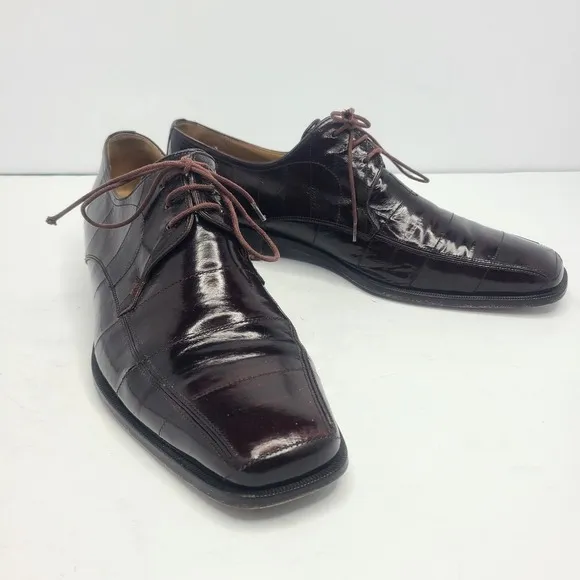 Mezlan Exotic Eel Skin Men's Dinan Oxford‎ Lace Up Shoes Brown Sz 9M
