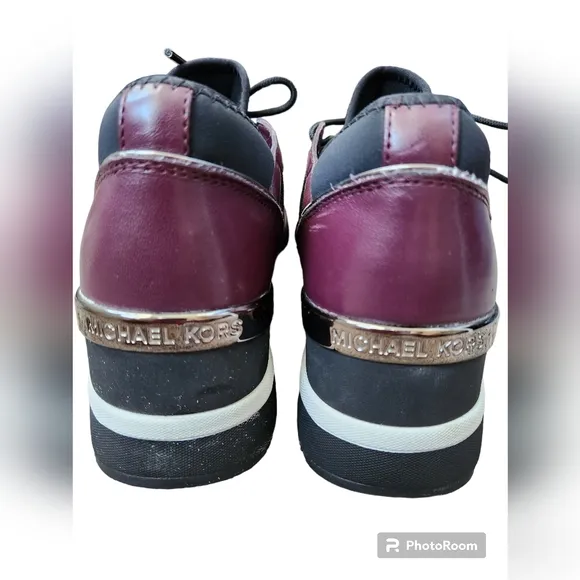 Michael Kors Wedge Trainer Mesh Sneakers Maroon Navy Size 9.5M.