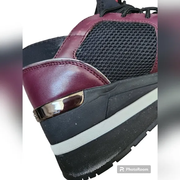 Michael Kors Wedge Trainer Mesh Sneakers Maroon Navy Size 9.5M.