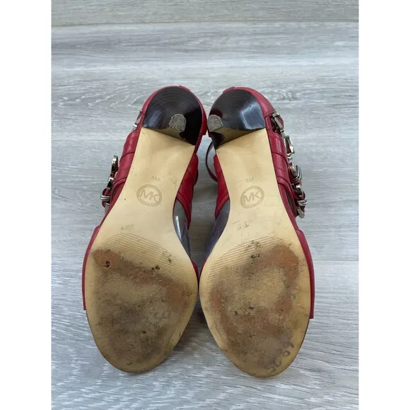 Michael Michael Kors Cassie Women's 8M Red Leather Ankle Strappy Slingback Heel