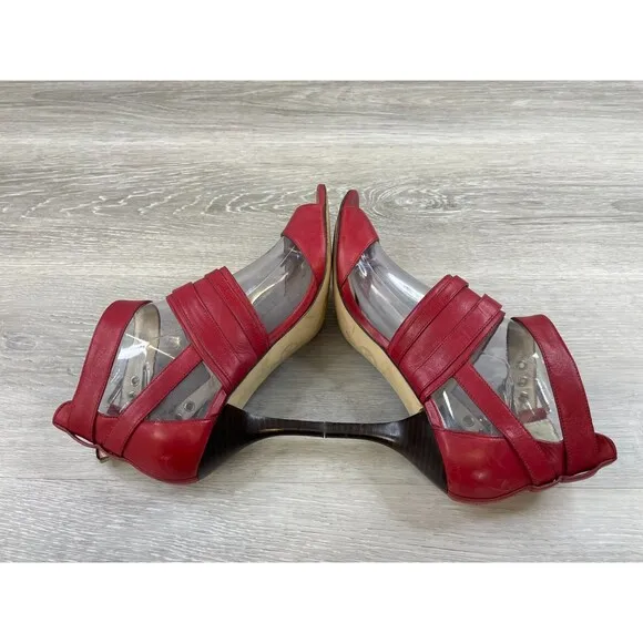 Michael Michael Kors Cassie Women's 8M Red Leather Ankle Strappy Slingback Heel