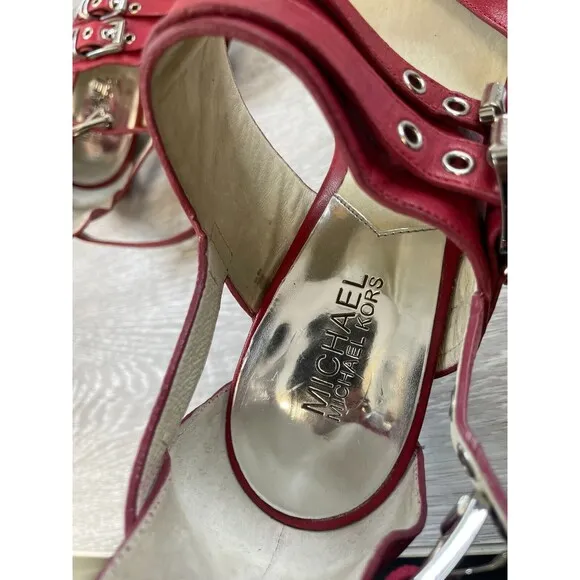 Michael Michael Kors Cassie Women's 8M Red Leather Ankle Strappy Slingback Heel