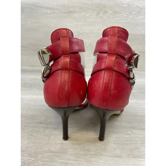 Michael Michael Kors Cassie Women's 8M Red Leather Ankle Strappy Slingback Heel