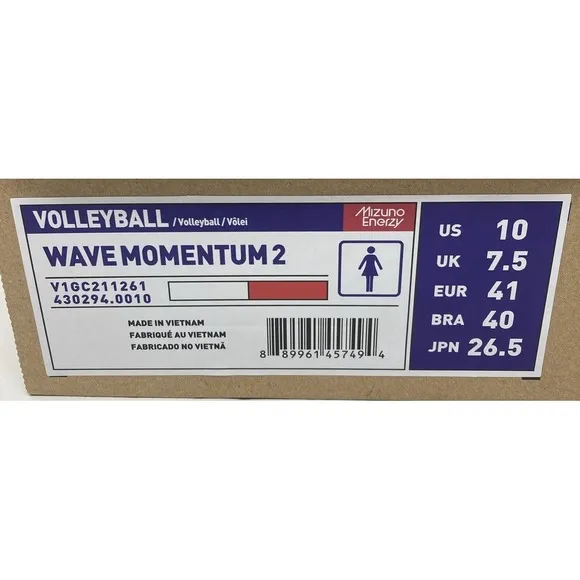 Mizuno Women's Wave Momentum 2 Volleyball Shoes White/Red Size 10 NEW