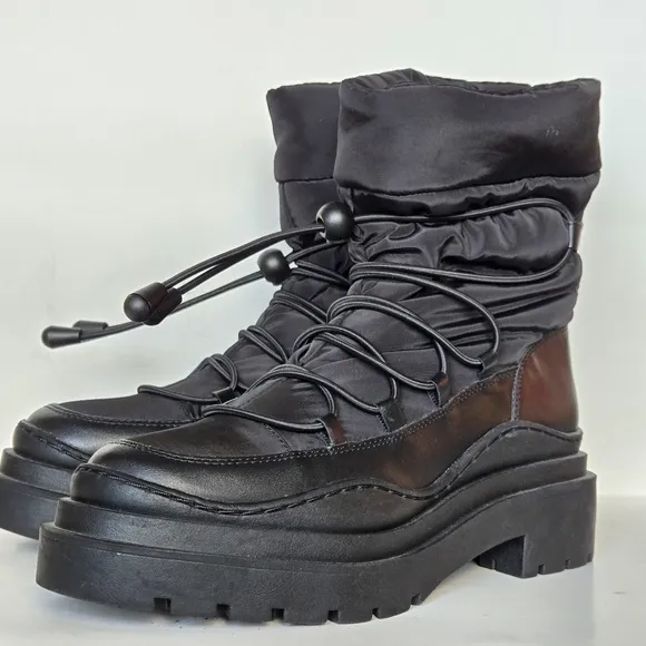 MNG by Mango women black leather canvas waterproof combat boots US 38