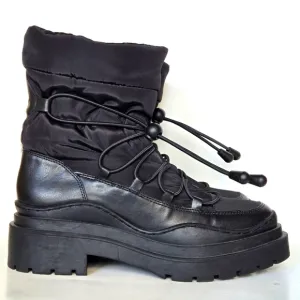 MNG by Mango women black leather canvas waterproof combat boots US 38