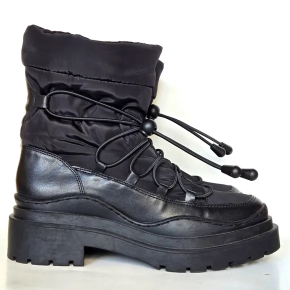 MNG by Mango women black leather canvas waterproof combat boots US 38