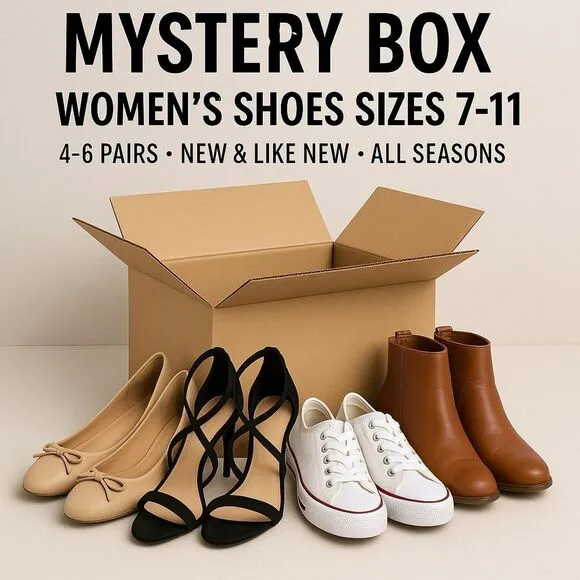 Mystery Box Women’s Shoes Size 7-11 – 4-6 Pairs – New &amp; Open box– All Seasons