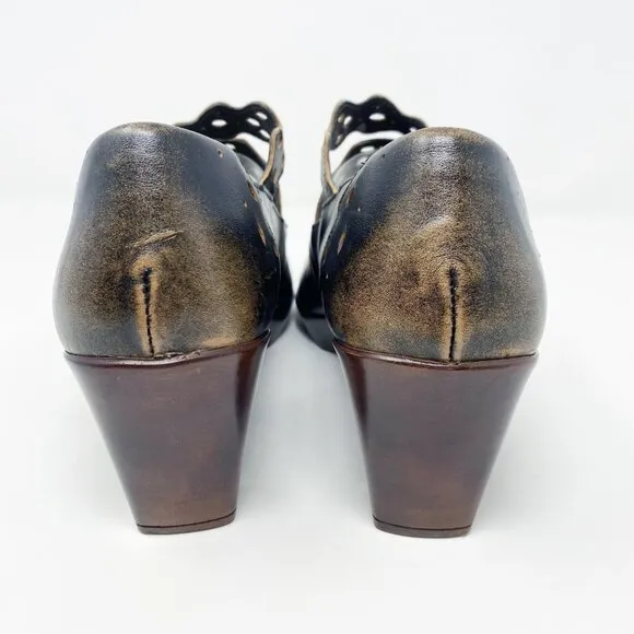 NAOT Brown Burnished Leather Mary Jane Heels Women's Size EU 40 Comfort Shoes