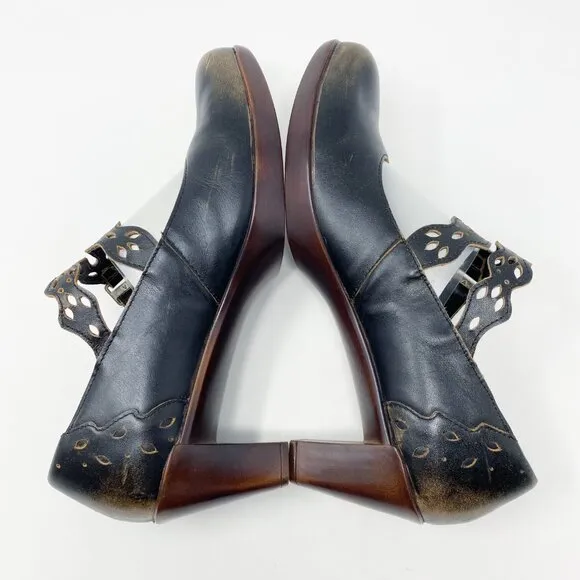 NAOT Brown Burnished Leather Mary Jane Heels Women's Size EU 40 Comfort Shoes