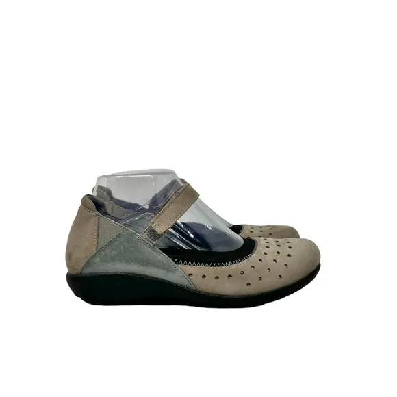 Naot Matua Leather Mary Jane Comfort Flat Shoes Silver Stone Size 37