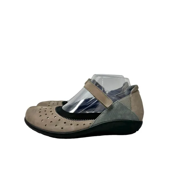 Naot Matua Leather Mary Jane Comfort Flat Shoes Silver Stone Size 37