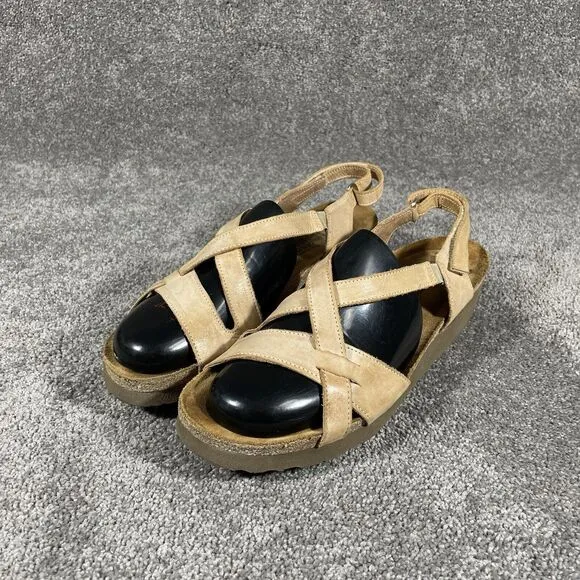NAOT Sandals Womens 11 Bernice Brown Leather Wedge Strappy Shoes Casual