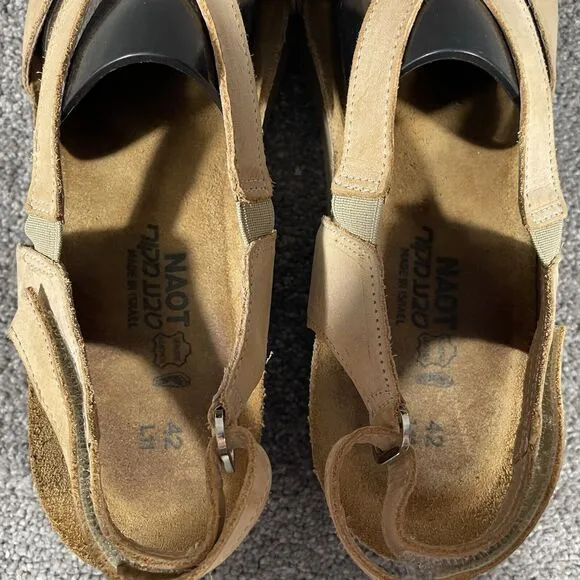 NAOT Sandals Womens 11 Bernice Brown Leather Wedge Strappy Shoes Casual