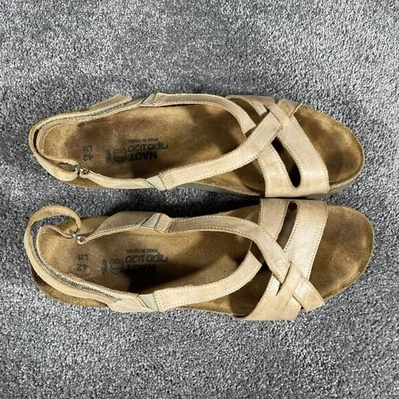 NAOT Sandals Womens 11 Bernice Brown Leather Wedge Strappy Shoes Casual