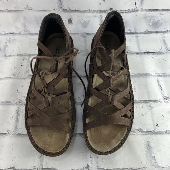 Naot Yarrow Suede Sandals 41 (US 10 - 10.5 ) Strappy Comfort Shoes Brown Lace Up