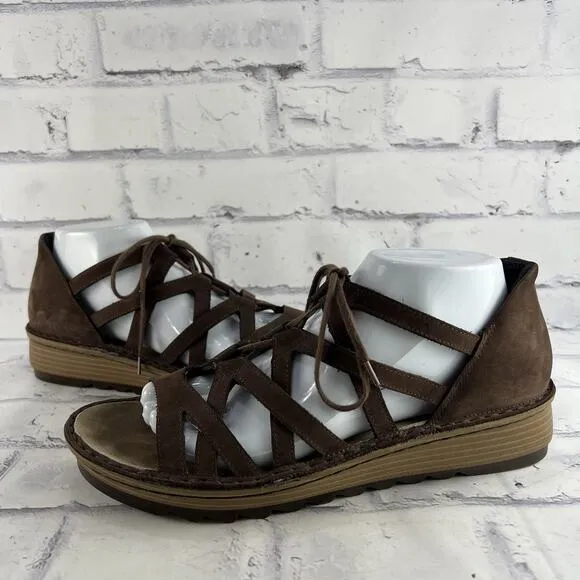 Naot Yarrow Suede Sandals 41 (US 10 - 10.5 ) Strappy Comfort Shoes Brown Lace Up