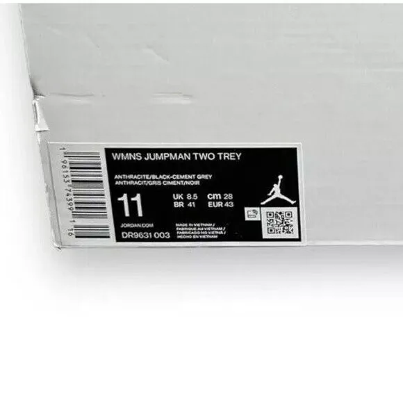 New Air Jordan Womans Jumpman Two Trey Black Cement Grey Size 11 DR9631-003