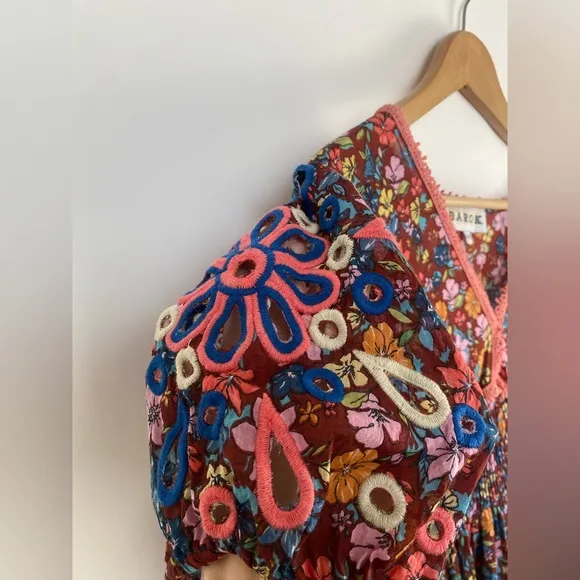 New Anthropologie Barok Dress Floral Puff Balloon Embroidered Sleeve Size Medium
