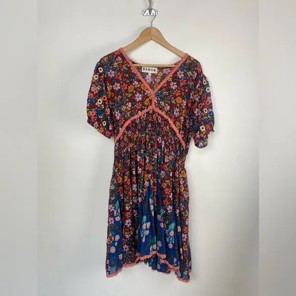 New Anthropologie Barok Dress Floral Puff Balloon Embroidered Sleeve Size Medium