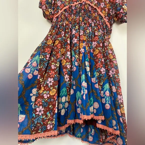 New Anthropologie Barok Dress Floral Puff Balloon Embroidered Sleeve Size Medium