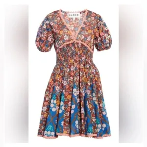 New Anthropologie Barok Dress Floral Puff Balloon Embroidered Sleeve Size Medium