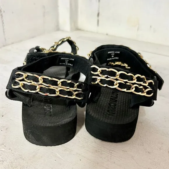 NEW Arizona Love Trekky Chain Flat Slip On Sport Sandals Black Womens EU 36/US 6